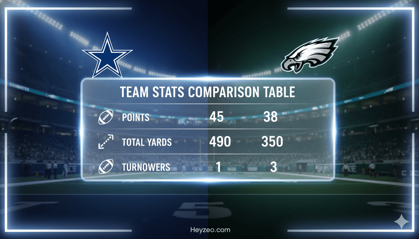 Dallas Cowboys vs Philadelphia Eagles Match Player Stats, Scores, Leaders & Key Highlights 2025